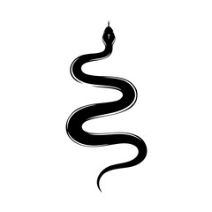 A stylized black snake with its tongue out on a plain white background