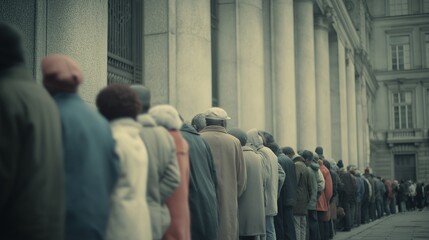 Long City Queue Outside Monumental Government Building