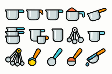 Colorful measuring tools set: cups and spoons for cooking and baking