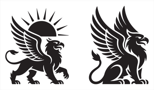 Bold black vector griffins representing mythology, power, and protection