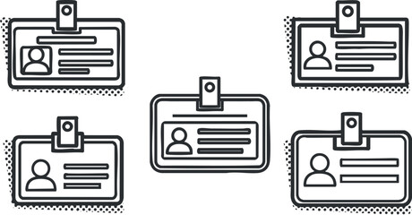 A collection of identification cards featuring profiles and information in a flat minimalist outline vector style, suitable for professional branding and design projects