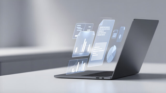 Digital data analysis visualized on modern laptop screen