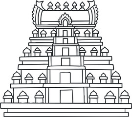 Fototapeta premium A detailed outline illustration of a traditional temple structure in minimalist vector style, ideal for cultural and architectural projects