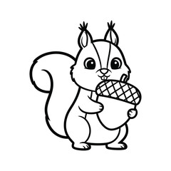 Cute cartoon squirrel holding a large acorn in its paws