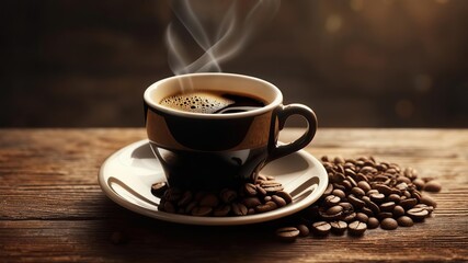 cup of coffee with beans