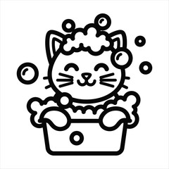 Cute cartoon cat taking a bubbly bath in a tub with soap