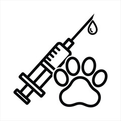 Veterinary syringe with drop of liquid and dog paw print icon