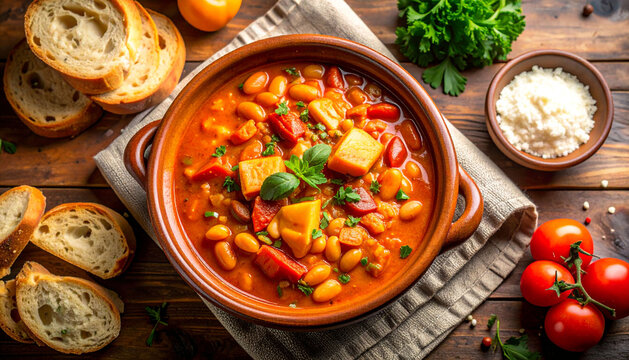 Rustic Fabada Asturiana in Clay Bowl