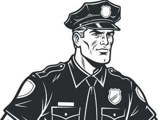 A police officer in a black and white graphic style, ideal for law enforcement themes and community safety design