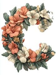 The "C" alphabet on a white background, containing an illustration with a pattern of flowers