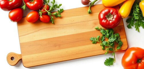 Wooden chopping board, isolated on white background,   rustic wood,   smooth