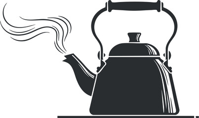 Obraz premium A steaming kettle in black and white minimalist vector style, ideal for kitchen and beverage-related designs