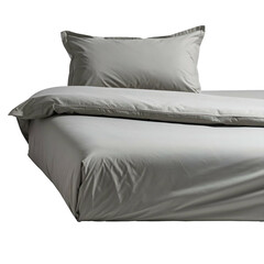 Simple, light gray bedding set, crisp texture. Duvet, pillow and sheet on bed