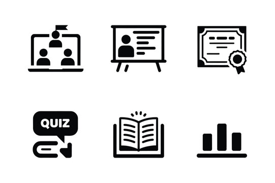 Collection of education and learning icons for online courses and presentations