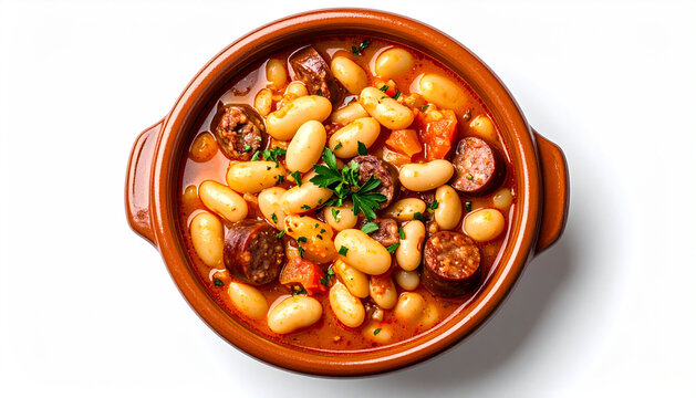 fabada asturiana on white background