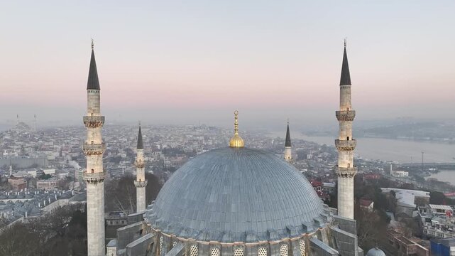 Suleymaniye Mosque (Suleymaniye Cami) Drone Video, Istanbul Silhouettes Suleymaniye, Fatih Istanbul, Turkiye (Turkey)