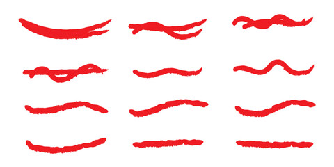 Red brush stroke set isolated on background. Collection of trendy brush stroke vector for red ink paint, grunge backdrop, dirt banner, Brush stroke vector.