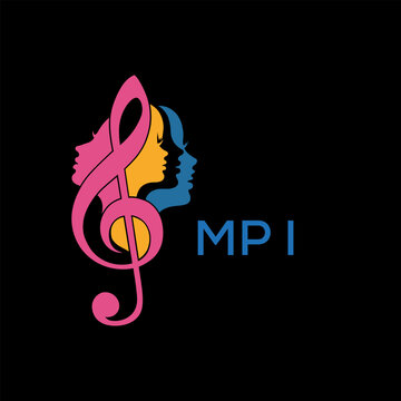Creative Feminine Music Logo with Treble Clef and Colorful Female Silhouettes &ndash; Beauty and Art Concept MPI Later Logo, 
