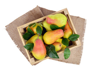 Delicious pears in a box. isolated on transparent, png. Healthy eating.