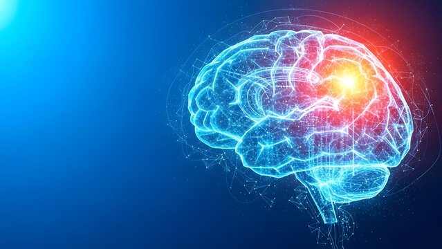 Human brain glowing neural network, bright active spot concept - Powered by Adobe