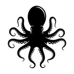 A silhouette of an octopus with eight tentacles on a white background