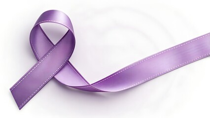 Lavender ribbon on white background symbolizes cancer awareness and support