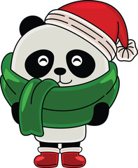 Cartoon Panda character celebrating Christmas
