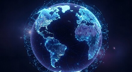 Global interconnected communication network visualized around glowing earth emphasizing worldwide data transmission and business