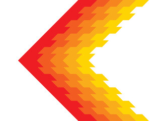Vector red and yellow arrow made of abstract pixels. Design element for posters, packaging, covers, ads, promotions, discounts. Pointer, direction, navigation