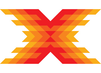 Vector red and yellow abstract letter H. Pattern of abstract pixels. Design element for posters, packaging, covers, ads, promotions, discounts. Modern sports vector background. Gaming style