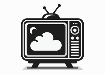 Retro TV, black and white vector silhouette