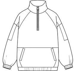 Oversized Hoodie and Striped Track Pants Fashion Flat Sketch Vector: Modern Athleisure Casual Streetwear Apparel Design Template