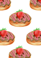 Chocolate strawberry desserts for background and wallpaper. Chocolate donut with strawberry topping.