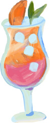 Hand-Drawn Watercolor Exotic Pink and Orange Mai Tai Cocktail