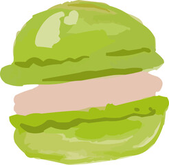 Watercolor Sketchy Isolated Pistachio Green Macaron Dessert