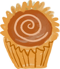 Hand-Drawn Watercolor Chocolate Muffin in Gold Wrapper