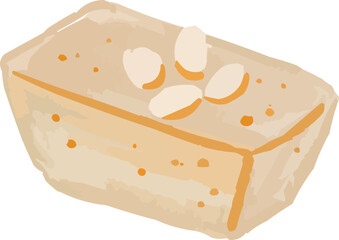 Watercolor Sketchy French Financier Cake with Almonds