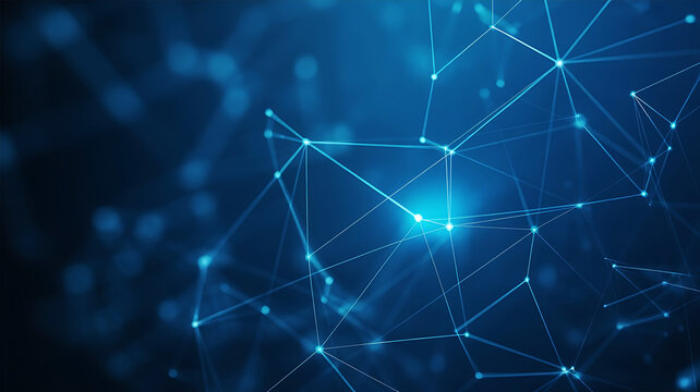 Abstract blue network technology background with connecting lines and dots symbolizing global connection