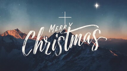 Merry Christmas greeting card with snowy mountains a bright star and a cross perfect for holiday season designs and religious themes - Powered by Adobe