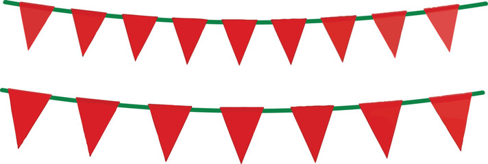 Red Flags Garland Hanging on Green Rope Decoration Element Used for Christmas Decoration Celebrations and Parties Vector Illustration