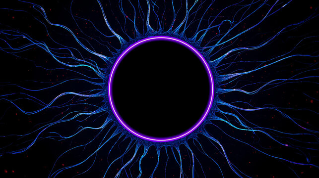 Abstract Circle with Neural Network Connectivity and Vibrant Purple Glow Technology Background