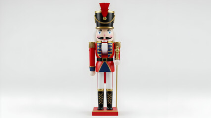 Classic christmas nutcracker soldier toy in festive uniform standing isolated