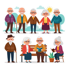 set of cartoon people in different situations