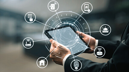 Fototapeta premium Concept of smart home automation enhances modern living. This innovative smart home system provides security, convenience, and control for a connected lifestyle. Gist