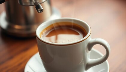 Close-up of steaming espresso in a ceramic cup,  drink,  robusta