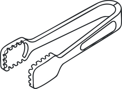 A pair of kitchen tongs in a simple black and white outline vector style, perfect for cooking and serving food