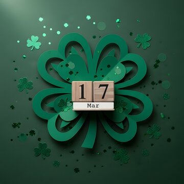 Saint patrick's day decoration with shamrock and calendar showing march 17