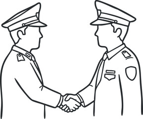 A handshake between two police officers in minimalist line art vector style, suitable for law enforcement and community collaboration themes
