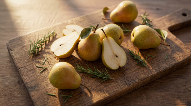 pears on a wooden background