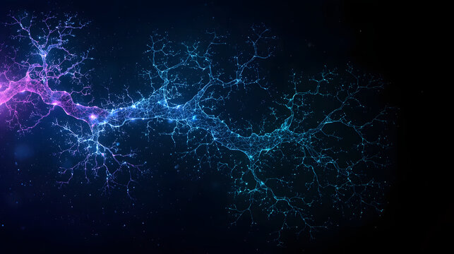 abstract blue background with human nerve system, Illustration of an Active Human Nerve Cell or Glowing Neuronal Network